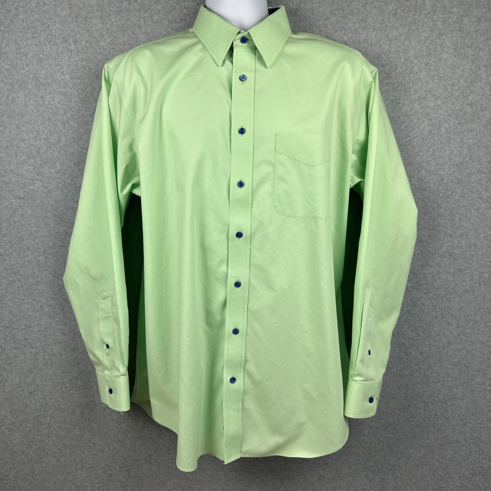 Paul Fredrick Men's Green‎ Long Sleeve Button Down Non Iron Shirt Size 17x35